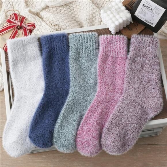 New 5 Pairs Fuzzy Soft Cozy Comfortable Socks for Women, Casual Sleep Comfy Sock - Picture 3 of 6